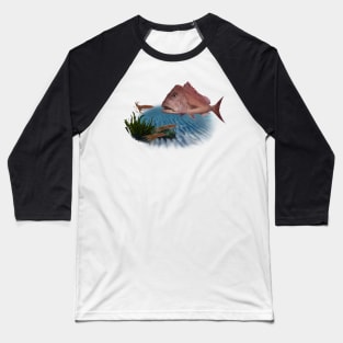 Pink Snapper chasing Squid Baseball T-Shirt